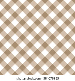 Diagonal brown seamless table cloth with plaid gingham picnic pattern.