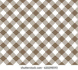 Diagonal brown seamless table cloth with square checkmate pattern. 