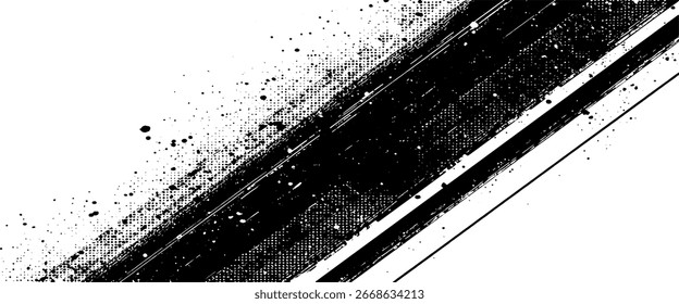 Diagonal brush stroke grunge with halftone dots background