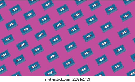 Diagonal Cassette Tape Pattern on Pink Background