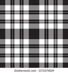 Diagonal check fabric texture seamless black white pattern. Vector illustration.