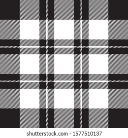 Diagonal check fabric texture seamless black white pattern. Vector illustration.