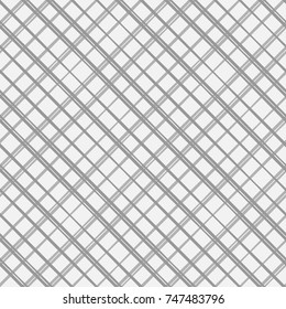 Diagonal checkered pattern of fine lines. Black and White vector illustration. Abstract geometric monochrome texture with thin diagonal transverse lines. Simple thin checkered background