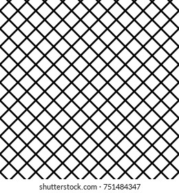 Diagonal checkered pattern of fine lines. Black and White vector illustration. Abstract geometric monochrome texture with thin  rhombuses, a grid, a lattice. Simple thin checkered background. Modern d