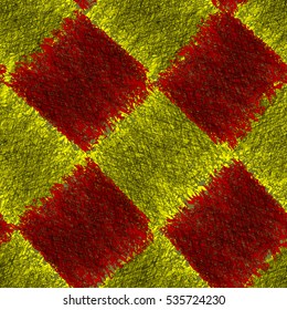 Diagonal checkered seamless pattern with grunge striped square elements in red,yellow,black colors