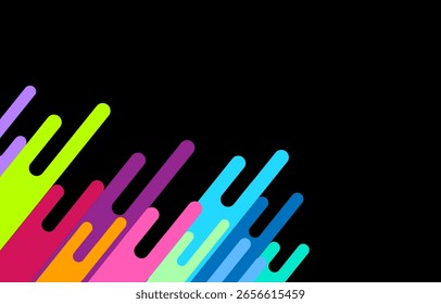 Fondo abstracto colorido diagonal con Formas de rayas redondeadas en negro. Diseño moderno y vibrante ideal para Anuncios, carteles o medios digitales.
