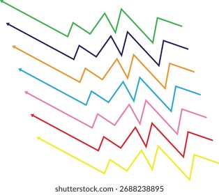 Diagonal colorful graphs with arrows isolated on white background