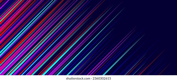 Diagonal colorful lines background. Neon fading stripes pattern. Gradient speed lines wallpaper. Comic or cartoon book rays and beams. Vanishing glitch concept backdrop. Vector abstract fast effect