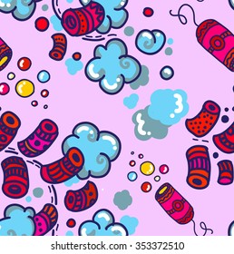 Diagonal composition graphic pattern with doodle stylized firecrackers. Colorful on the pink background. EPS10 Vector.