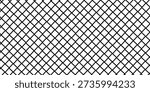 Diagonal cross line grid seamless pattern. Geometric diamond texture. Black diagonal line mesh on white background. Minimal quilted fabric. Metallic wires fence pattern.eps10