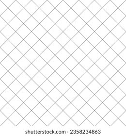 Diagonal cross line grid seamless pattern. Geometric diamond texture. Black diagonal line mesh on white background. Minimal quilted fabric. Metallic wires fence pattern. Vector illustration.