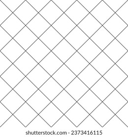Diagonales Querlinienraster nahtloses Muster. Geometrische Rautenstruktur. Schwarze diagonale Maschenweite auf weißem Hintergrund. Geringfügiger Steppstoff. Metallische Drähte Zaunmuster. Vektorgrafik.