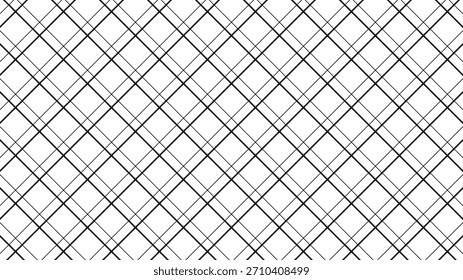Patrón sin fisuras de rejilla diagonal de línea cruzada. Textura geométrica del diamante. Malla de línea diagonal negra sobre fondo blanco. Tejido acolchado mínimo. Alambre metálico patrón de cerca, Vector