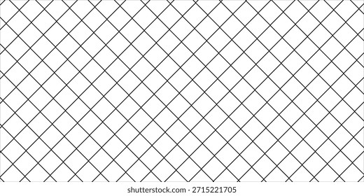 Patrón sin fisuras de rejilla diagonal de línea cruzada. Textura geométrica del diamante. Malla de línea diagonal negra sobre fondo blanco. Tejido acolchado mínimo. Alambres metálicos cerca patrón.eps10