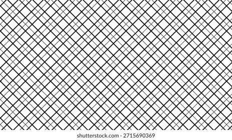 Padrão sem emenda da grade diagonal da linha cruzada. Textura geométrica em diamante. Malha de linha diagonal preta sobre fundo branco. Mínimo tecido acolchoado. Padrão de cerca de fios metálicos. art eps 10