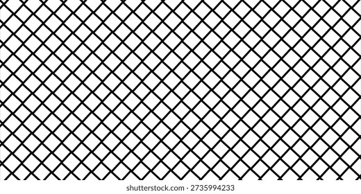 Diagonal cross line grid seamless pattern. Geometric diamond texture. Black diagonal line mesh on white background. Minimal quilted fabric. Metallic wires fence pattern.eps10