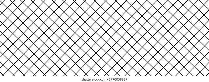 Diagonal cross line grid seamless pattern. Geometric diamond texture. Black diagonal line mesh on white background. Minimal quilted fabric. Metallic wires fence pattern.Vector Art