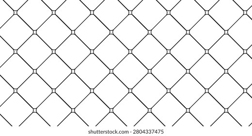 Diagonal cross line grid seamless pattern. Geometric diamond texture. Black diagonal line mesh on white background. Minimal quilted fabric. Metallic wires fence pattern.Vector Art