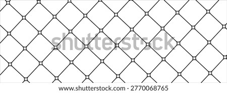 Diagonal cross line grid seamless pattern. Geometric diamond texture. Black diagonal line mesh on white background. Minimal quilted fabric. Metallic wires fence pattern.Vector Art