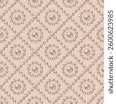 Diagonal cross line square grid pattern with pearl beads on beige background. Vintage style.