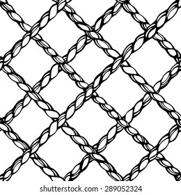Diagonal cross weaving ropes background. Hand drawn vector seamless pattern