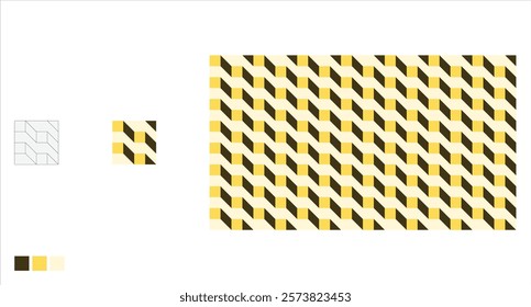 Diagonal Cube Pattern in Yellow and Olive