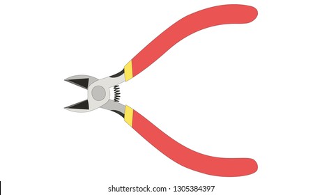 Diagonal cutting pliers in open position with red and yellow handles