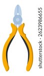 Diagonal cutting pliers with yellow and black ergonomic handles and a v shaped jaw for gripping and cutting wires and cables, ideal for electricians, mechanics, and DIY enthusiasts