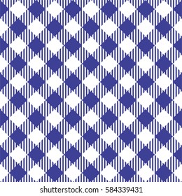 Diagonal dark blue seamless table cloth with plaid gingham picnic pattern.