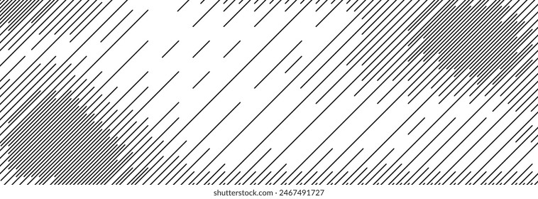 Diagonal dash line texture. Black slanted dashed lines pattern background. Straight tilted interrupted stripes wallpaper. Abstract dither rasterized grunge overlay. Vector wide dotted ripple texture