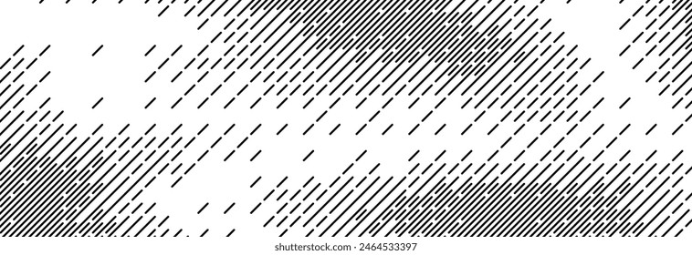 Diagonal dash line texture. Slanted dashed lines pattern background. Straight tilted interrupted stripes wallpaper. Abstract dither rasterized grunge overlay. Wide rippled vector texture