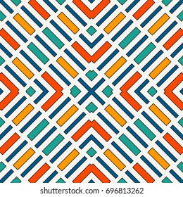 Diagonal dashed lines abstract background. Seamless pattern with geometric motif. Simple symmetric ornament. Bright colors digital paper, textile print, page fill. Vector art