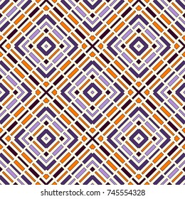 Diagonal dashed lines abstract background. Seamless pattern in Halloween traditional colors with geometric motif. Simple symmetric ornament. Bright digital paper, textile print, page fill. Vector art