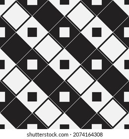 Diagonal diamond rows with white and black tiles. Vector with checkerboard type seamless pattern.