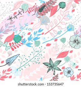 Diagonal direction seamless pattern composed of field flowers