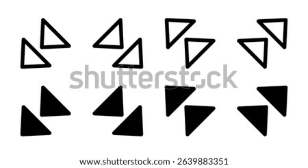 Diagonal Double Arrow Icon Set. A black glyph and outline icon of diagonal arrows, indicating direction or resize.