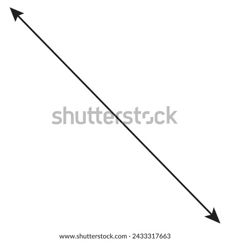 Diagonal dual thin long straight double ended arrow. Contour isolated vector image on white background.
