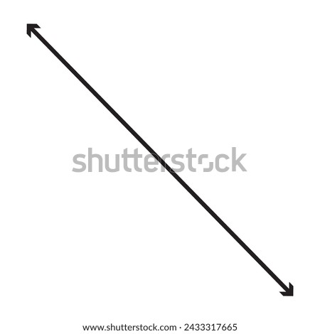Diagonal dual thin long straight double ended arrow. Contour isolated vector image on white background.