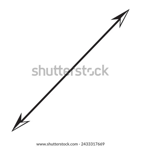 Diagonal dual thin long straight double ended arrow. Contour isolated vector image on white background.