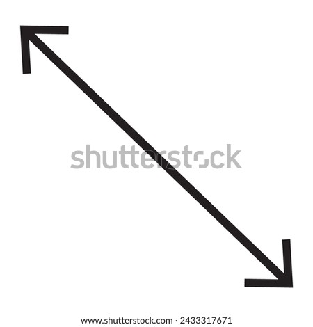 Diagonal dual thin long straight double ended arrow. Contour isolated vector image on white background.