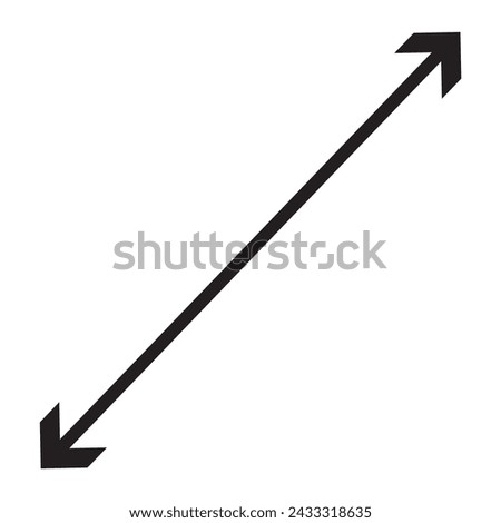Diagonal dual thin long straight double ended arrow. Contour isolated vector image on white background.
