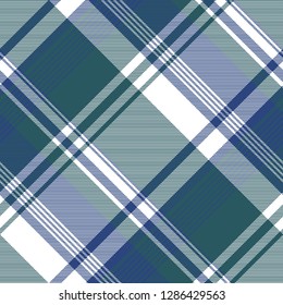 Diagonal fabric texture plaid seamless pattern. Vector illustration.