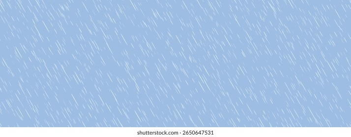 Diagonal falling rain seamless pattern. Blue color pouring rain texture. Repeating tiny water drops background. Sleet, hail or snow precipitation wallpaper. Downpour season backdrop. Vector