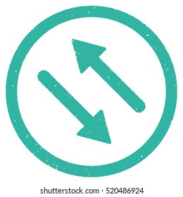 Diagonal Flip Arrows rubber seal stamp watermark. Icon vector symbol with grunge design and unclean texture. Scratched cyan ink sign on a white background.