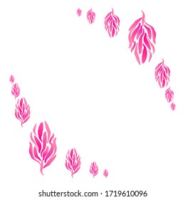 Diagonal frame with abstract plant. Vector hand drawn background with exotic leaves. Isolated on white background.