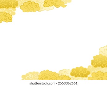 Ilustración de marco diagonal de nubes de remolino dorado de estilo asiático