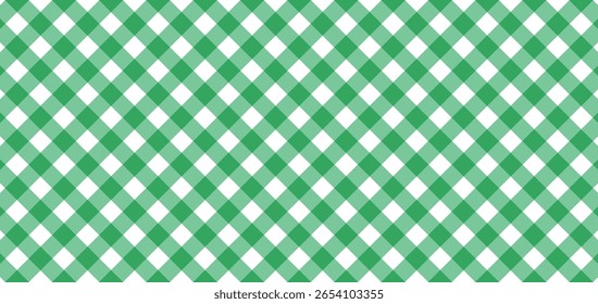 Diagonal gingham pattern with green white rhombuses