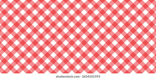 Diagonal gingham pattern with red white rhombus squares
