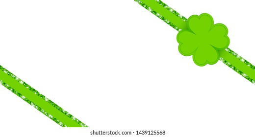 Diagonal Glitter Ribbon Green Clover Leaf Shine