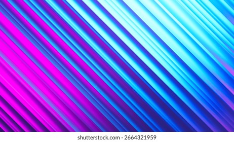 Linhas brilhantes diagonais com gradientes suaves em tons vibrantes rosa azul formando um padrão geométrico vívido. Fundo luminoso futurista para design digital moderno, capa de música, visual de festa, gráfico tecnológico
